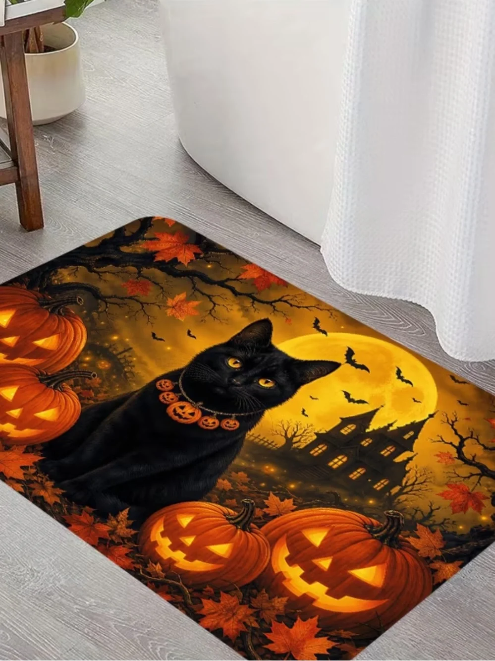🎃 Halloween Black Cat Floor/Door Mat - Orange Pumpkin Black Cat Design 🐈‍⬛